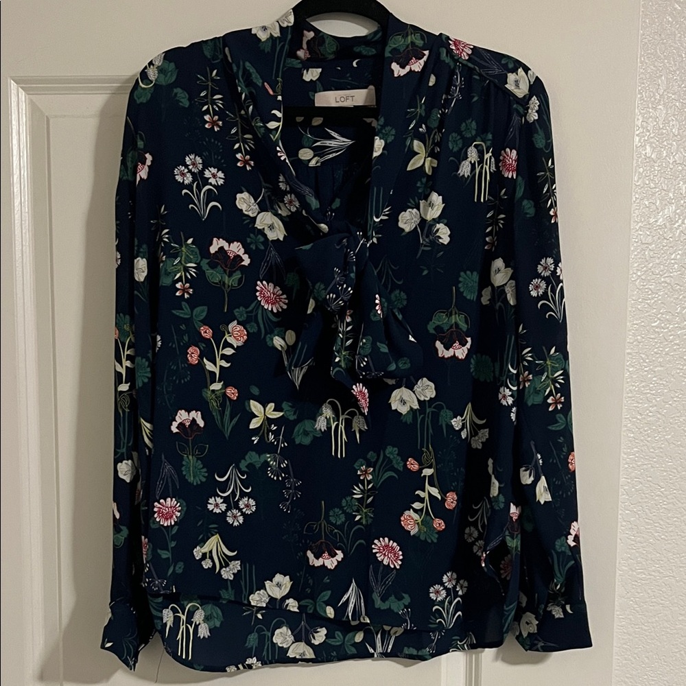 LOFT Dark Blue Floral Blouse